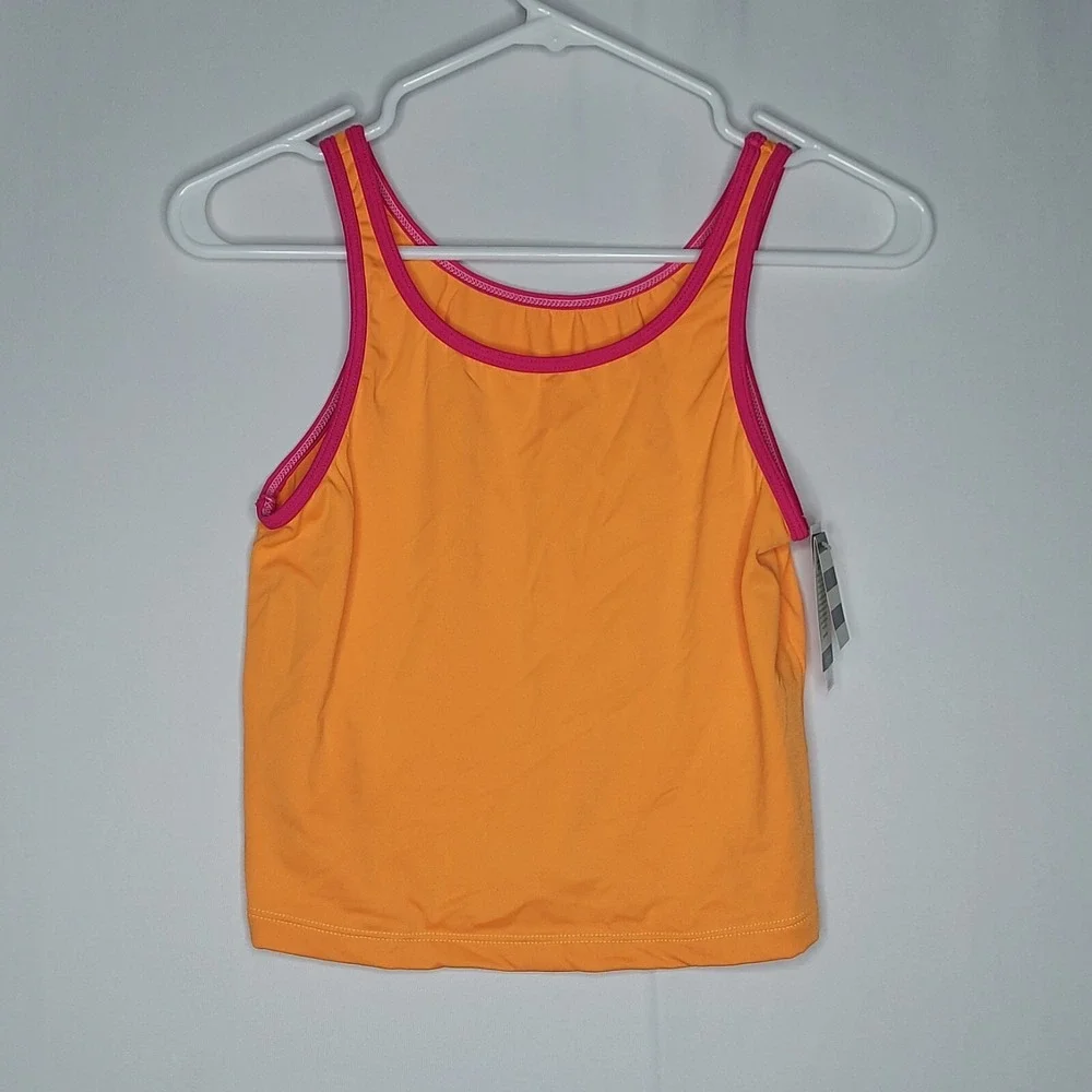 Lands End Swimsuit Girls 16 Tankini Two-Piece Set Orange Pink Stretch Scoop Neck